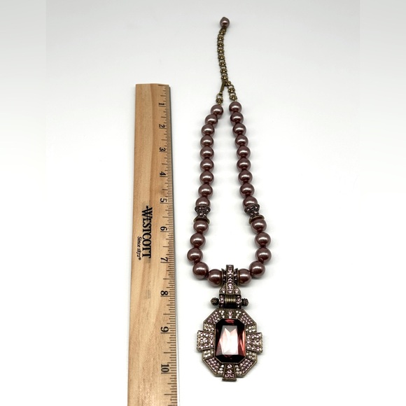 💎 Heidi Daus Dazzling Art Deco Mauve Pearl Pendant Crystal Necklace 17-21” EUC 💎 - Picture 15 of 16